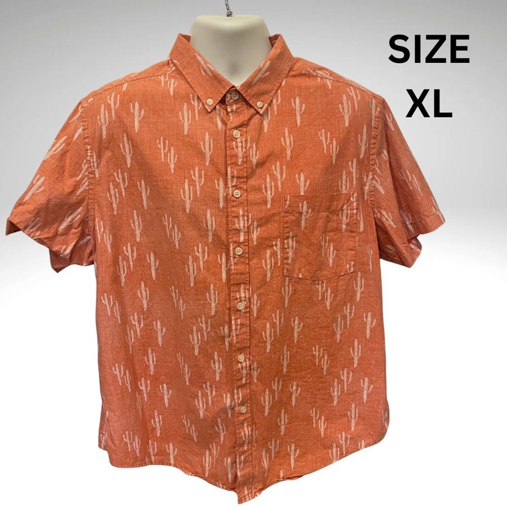 Goodfellow & Co Orange Casual Button Down Shirt with Cactus Pattern